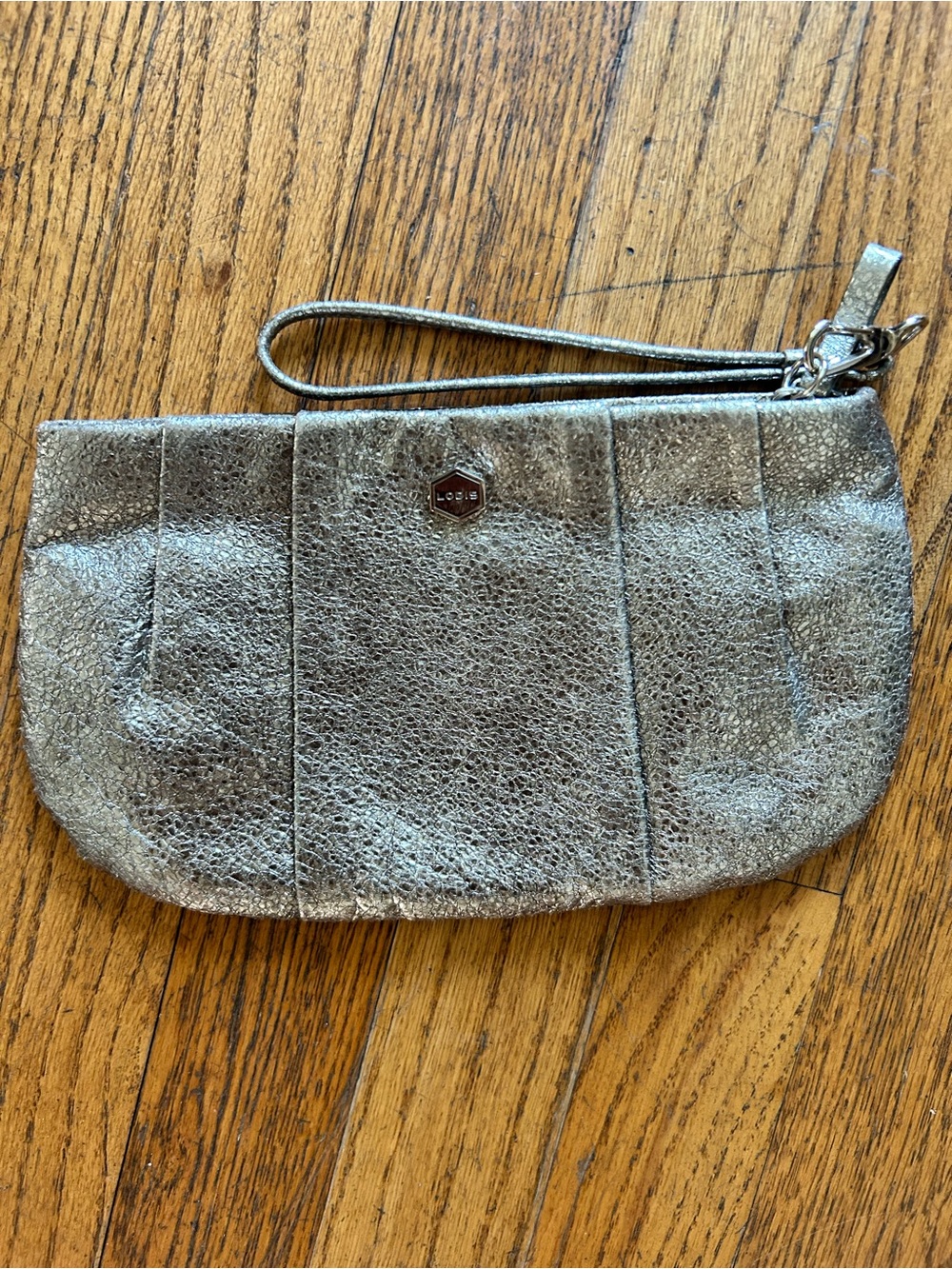 Lodis Silver Metallic Wristlet Clutch